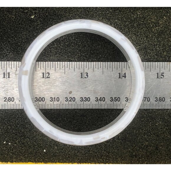 Chunky Vintage White Lucite Bangle Bracelet with Encased Mother of Pearl Polka D - Picture 7 of 7